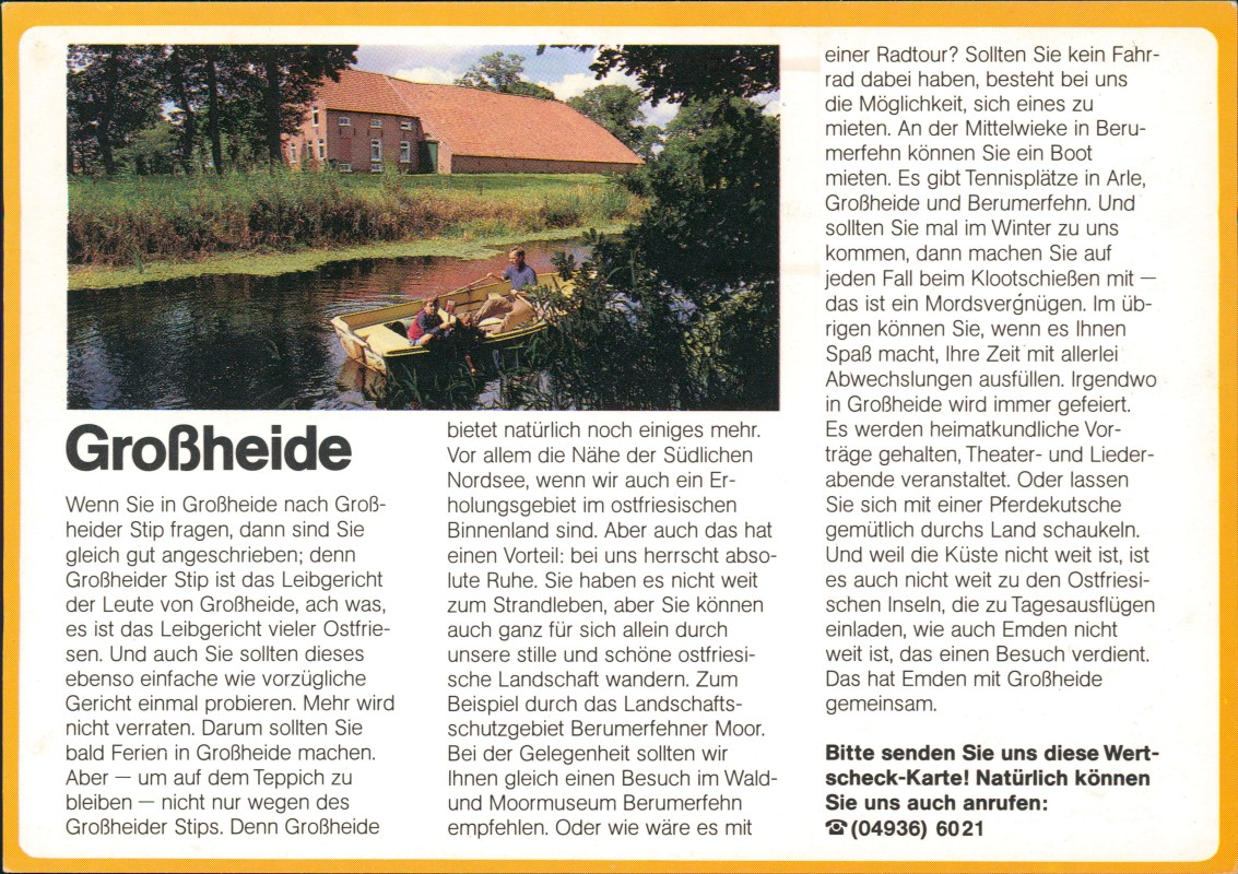 zoom: Image side vintage Postcard from 1988: Flußpartie Wertscheck:: Großheide LK Aurich