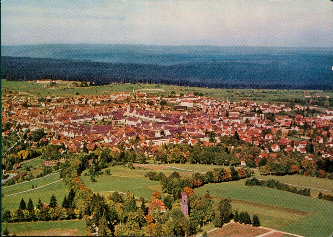zoom: Image side vintage Postcard from 1970: Luftbild Gesamtansicht v. Flugzeug aus:: Freudenstadt