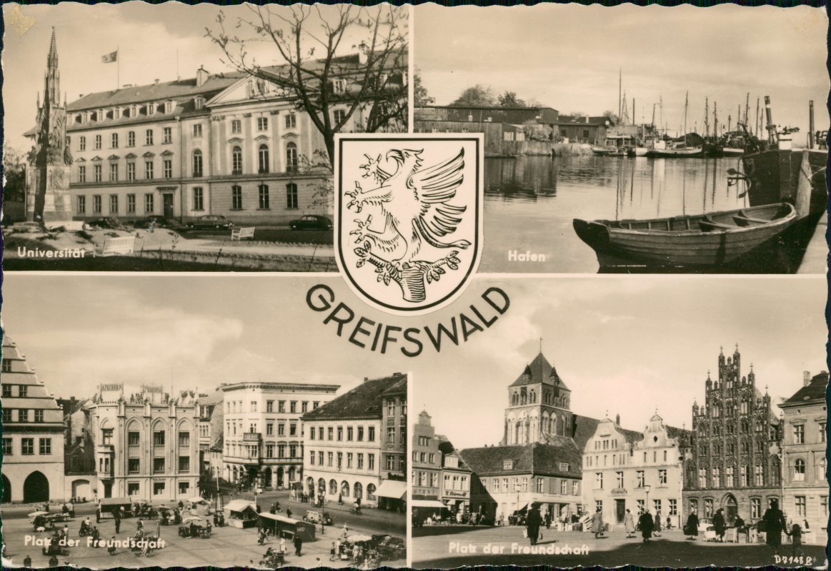 zoom: Image side vintage Postcard from 1958: Platz der Freundschaft Universität 4 Bild:: Greifswald