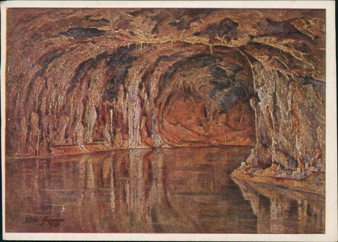 zoom: Image side vintage Postcard from 1953: Feengrotten Quellgrotte nach Gemälde:: Saalfeld