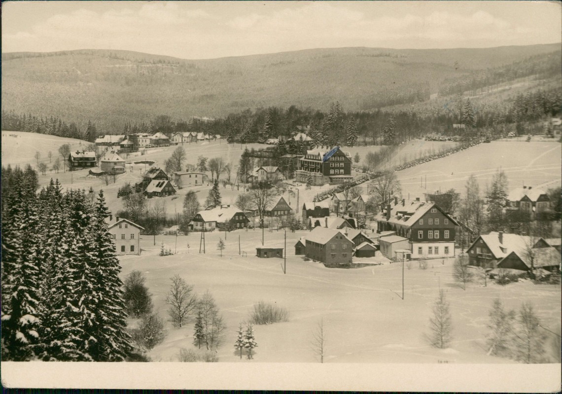 zoom: Image side vintage Postcard from 1957: Rekreační středisko ROH im Winter:: Harrachov