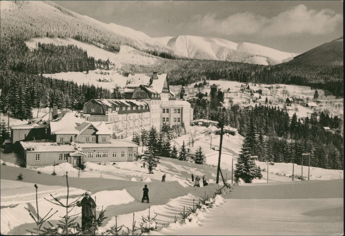 zoom: Image side vintage Postcard from 1961: Stadtpartie:: Špindlerův Mlýn | Spindelmühle