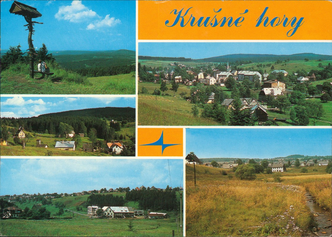 zoom: Image side vintage Postcard from 1977: Mehrbildansicht Krušné hory (Erzgebirge) mit Nové Hamry, Pernink und Abertamy:: .Karlovarský kraj