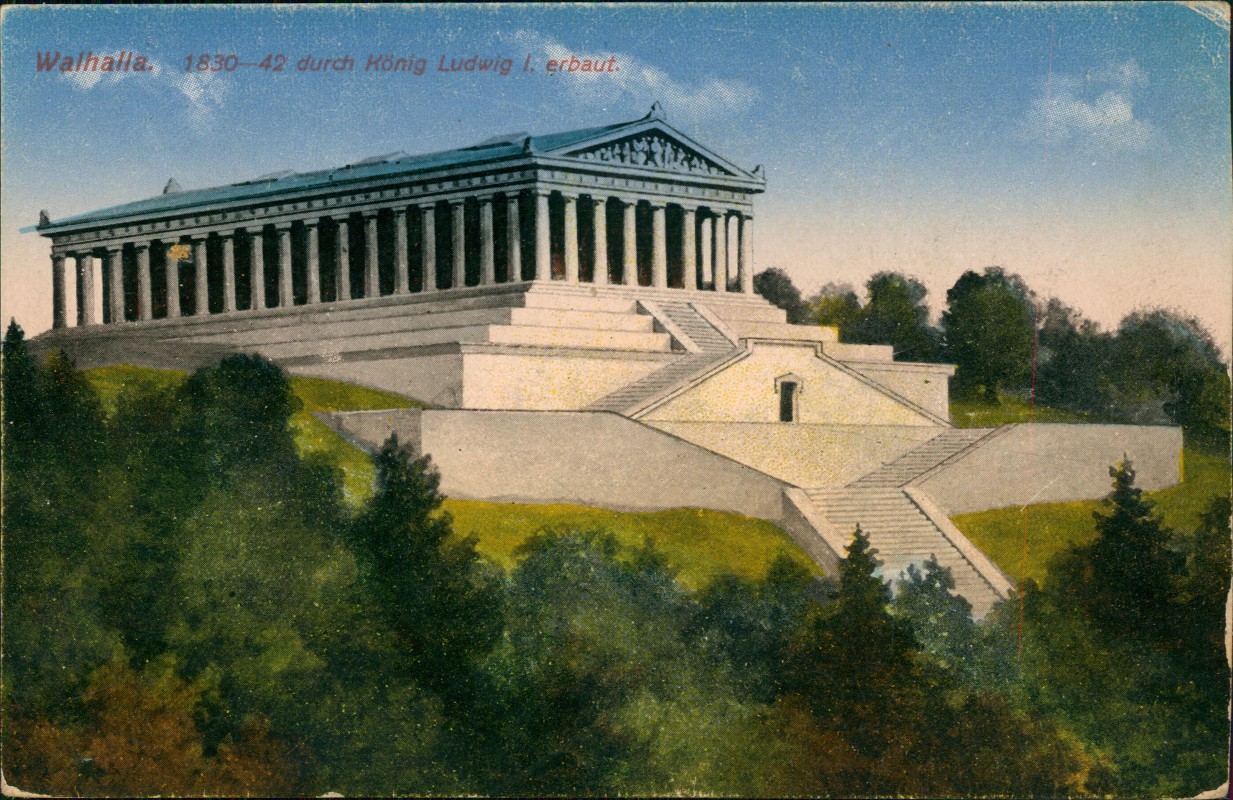 zoom: Image side vintage Postcard from 1914: Walhalla 1830-42 durch König Ludwig I. erbaut.:: Donaustauf