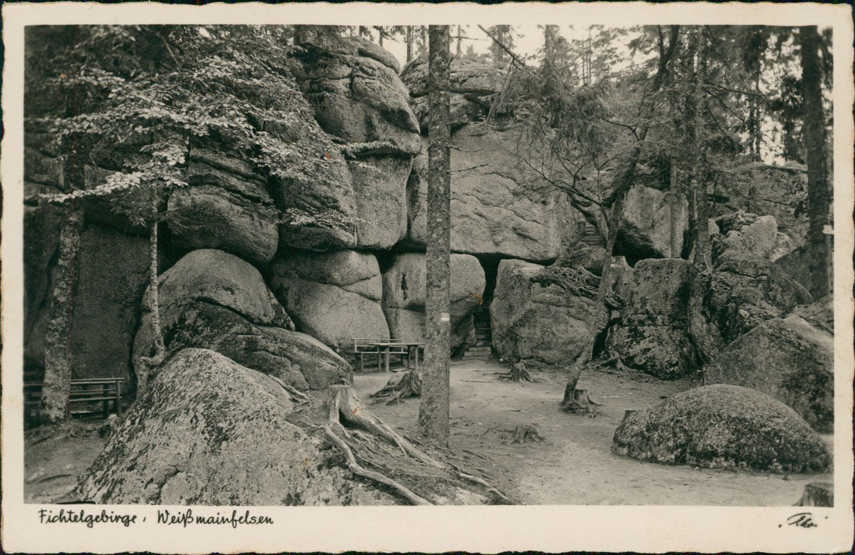 zoom: Image side vintage Postcard from 1935: Fichtelgebirge Weißmainfelsen:: Wunsiedel (Fichtelgebirge)