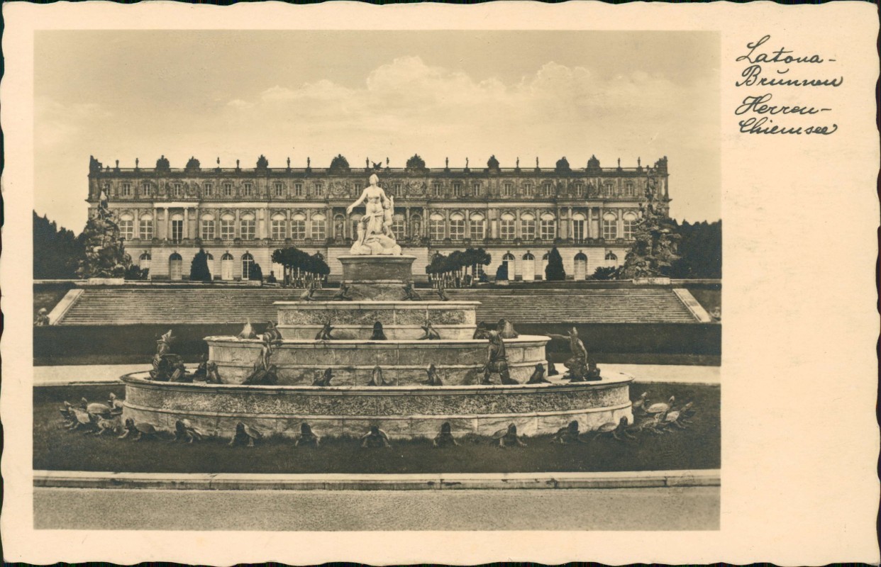 zoom: Image side vintage Postcard from 1920: Herrenchiemsee Herreninsel mit Schloss:: Chiemsee