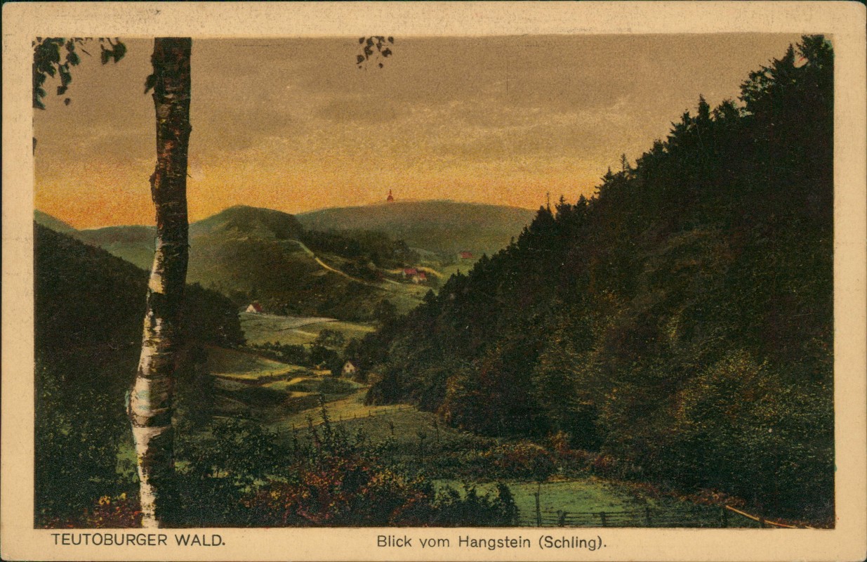vergrößern: Bildseite historische Ansichtskarte von 1915: Blick vom Hangstein Schling TEUTOBURGER WALD.:: Detmold