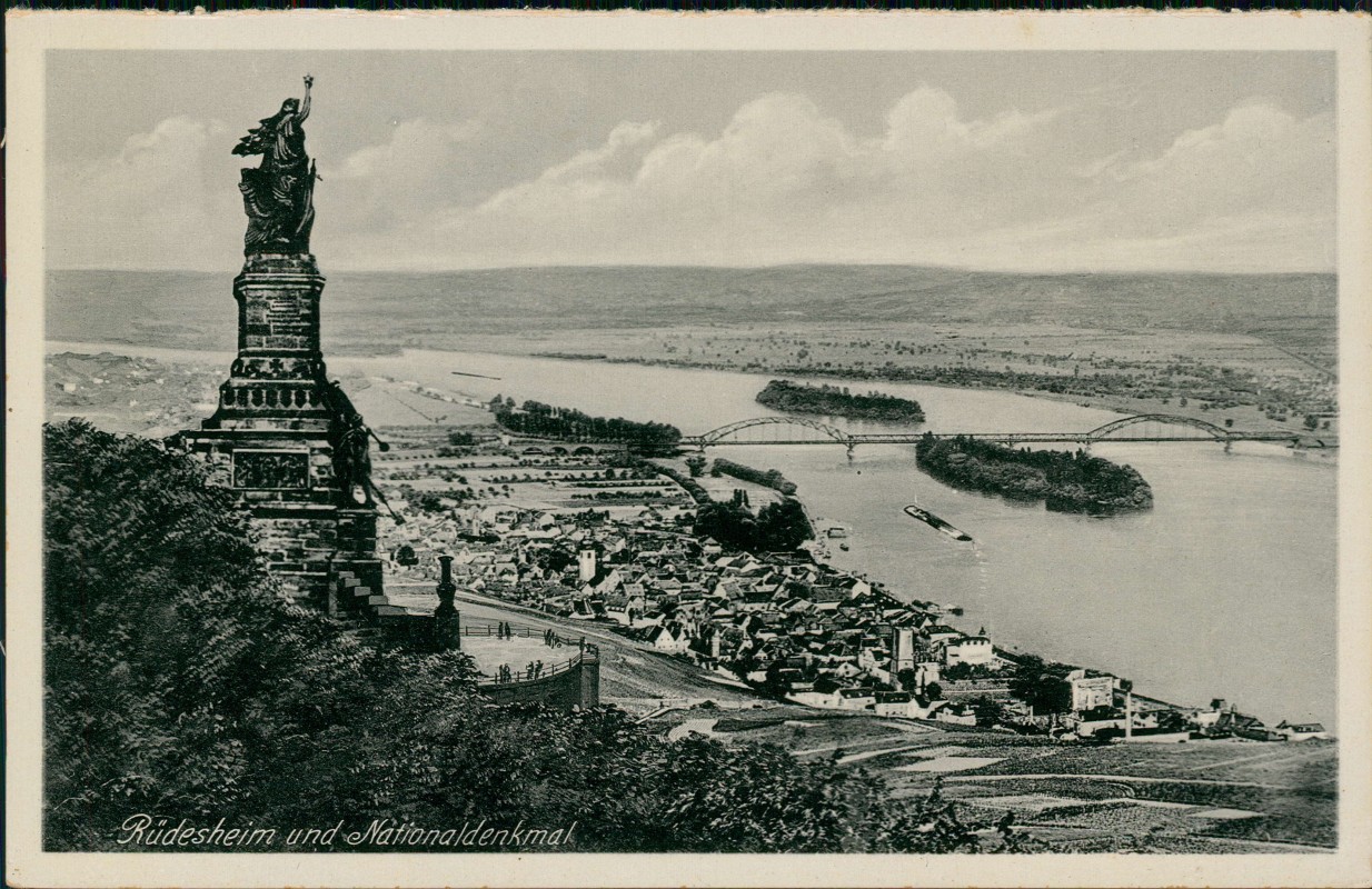 vergrößern: Bildseite historische Ansichtskarte von 1930: National-Denkmal am Rhein, Niederwalddenkmal:: Rüdesheim (Rhein)