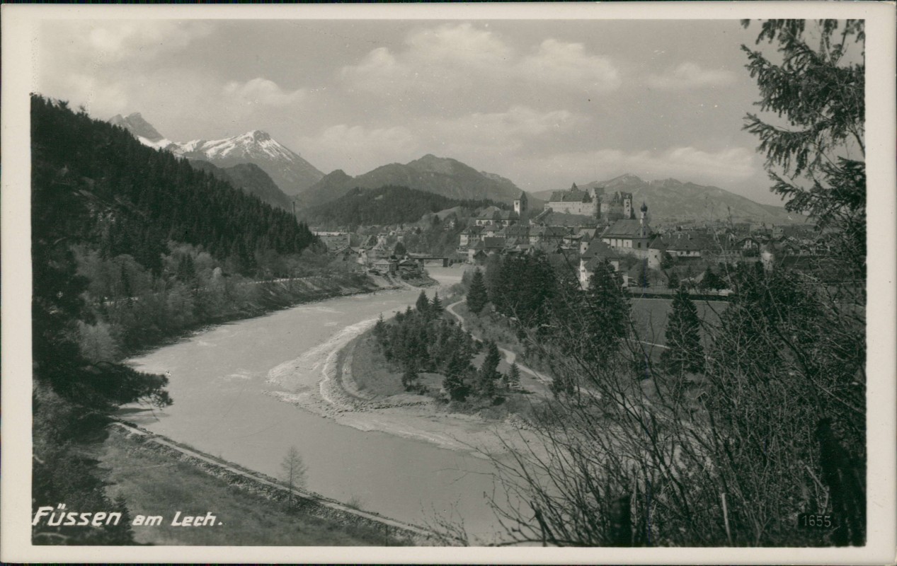 zoom: Image side vintage Postcard from 1930: Lech und Stadt Fotokarte:: Füssen