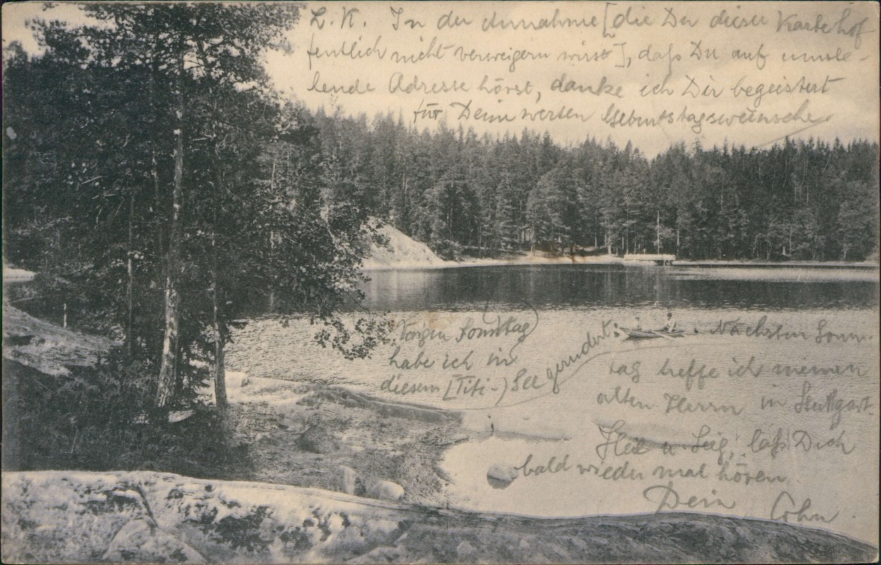 vergrößern: Bildseite historische Ansichtskarte von 1904: Partie am Waldsee Malerische Motive::