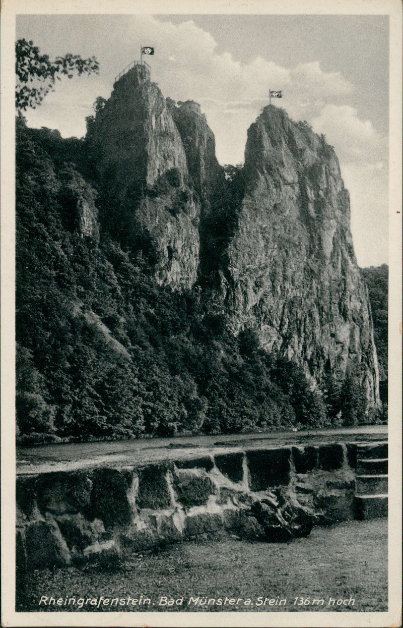 zoom: Image side vintage Postcard from 1938: Rheingrafenstein:: Bad Münster am Stein-Ebernburg