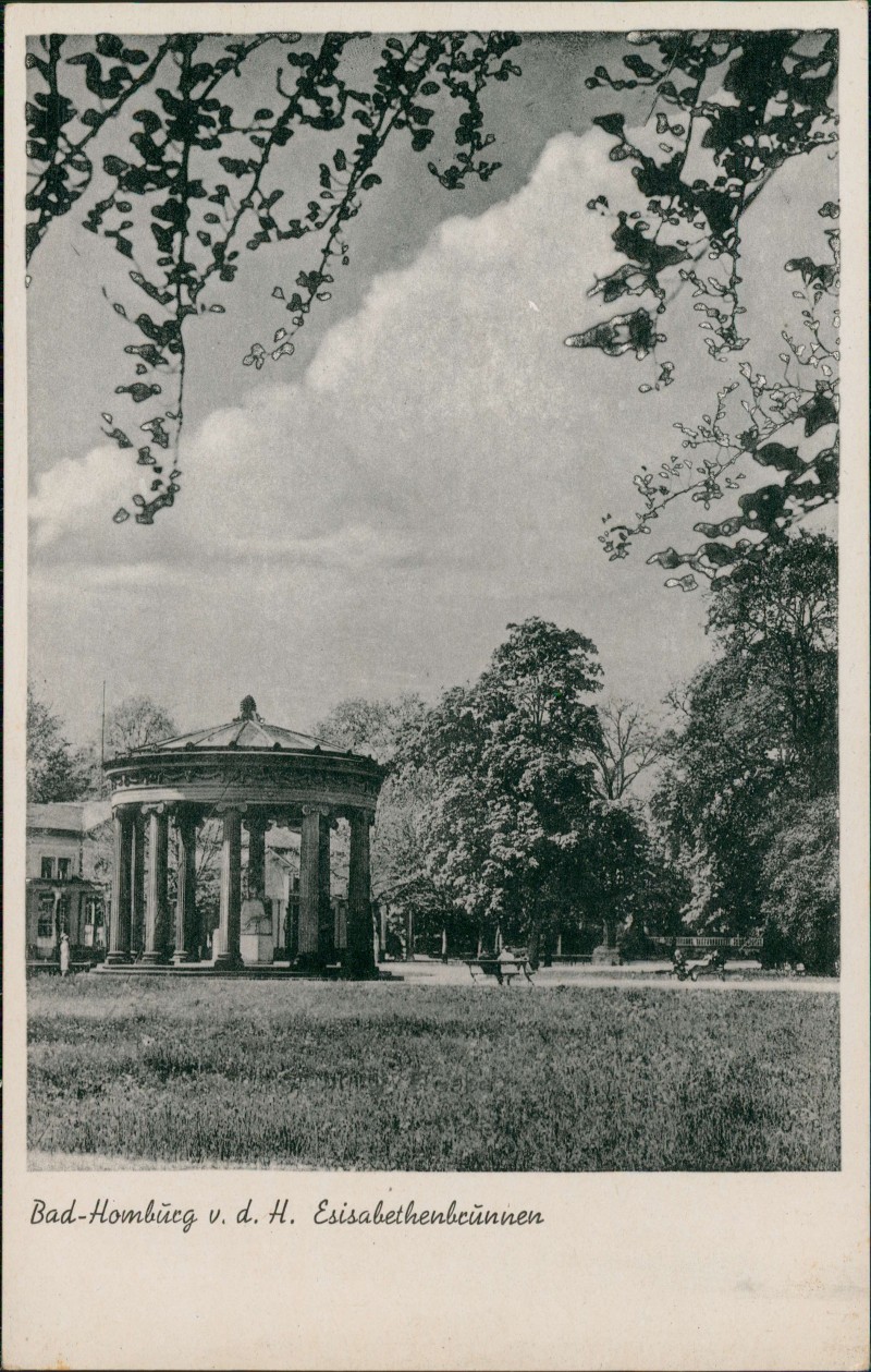 zoom: Image side vintage Postcard from 1938: Elisabethenbrunnen:: Bad Homburg