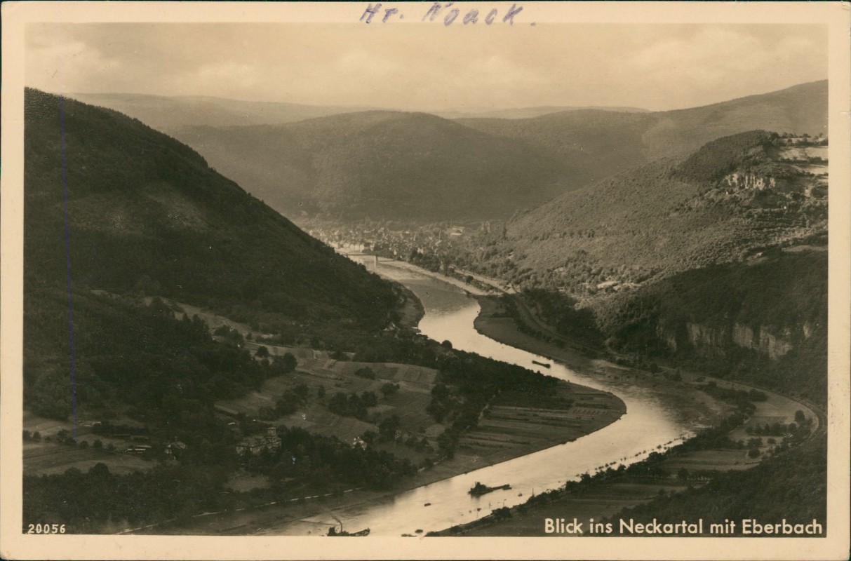 zoom: Image side vintage Postcard from 1936: Blick ins Neckartal:: Eberbach