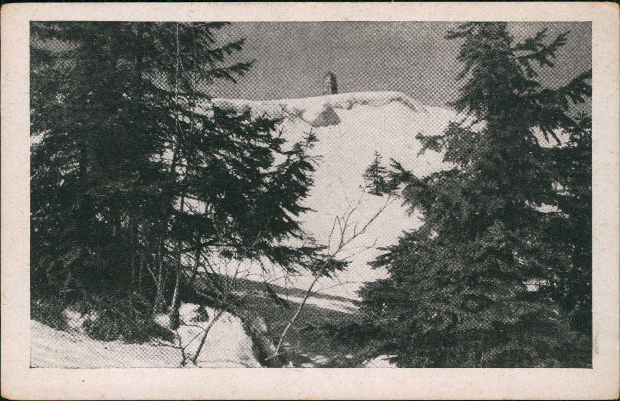 zoom: Image side vintage Postcard from 1952: Schneewächte Bismarckturm Schwarzwald im Winter:: .Baden-Württemberg