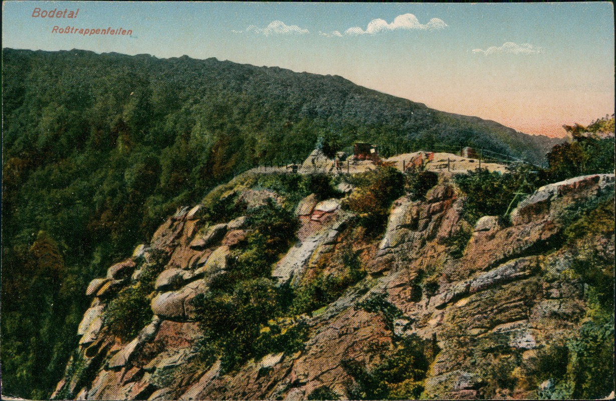 zoom: Image side vintage Postcard from 1910: Bodetal im Harz Roßtrappenfelsen:: Thale (Harz)
