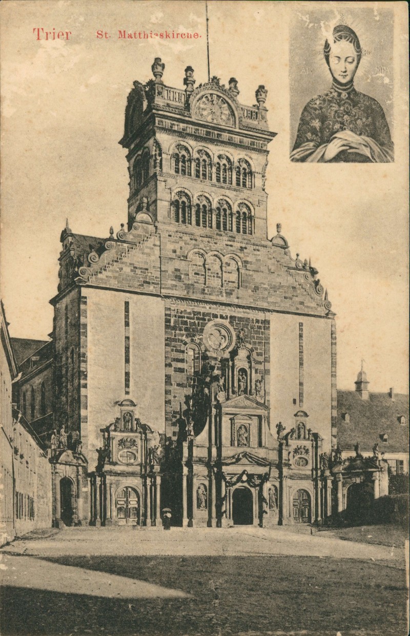 zoom: Image side vintage Postcard from 1912: St. Matthiaskirche und Porträt 2 Bild:: Trier