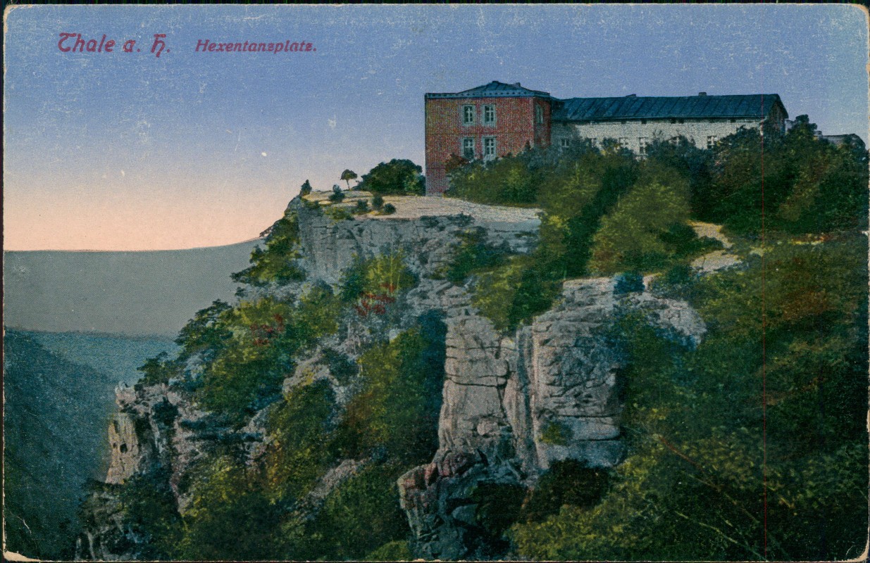 vergrößern: Bildseite historische Ansichtskarte von 1910: Hexentanzplatz (Bodetal) im HARZ:: Thale (Harz)