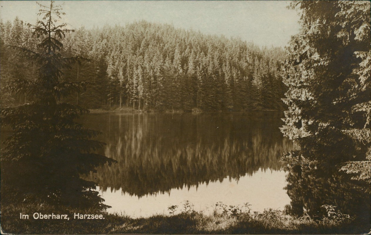 vergrößern: Bildseite historische Ansichtskarte von 1930: Im Oberharz, Harzsee - Fotokarte::