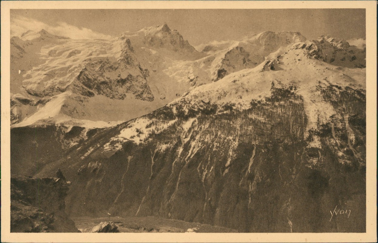 zoom: Image side vintage Postcard from 1928: Les Alpes Alpen Le Massif du Pelvoux:: .Frankreich