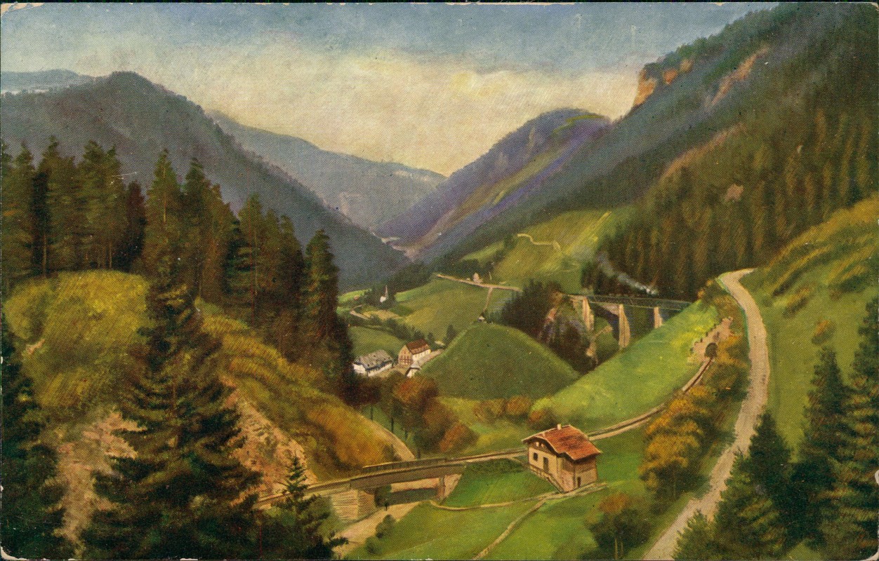 zoom: Image side vintage Postcard from 1910: Ravennaviadukt Dampflokomotive Künstlerkarte:: Breitnau