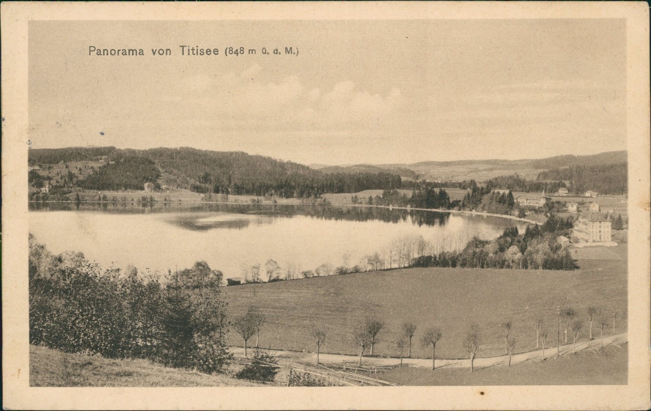 zoom: Image side vintage Postcard from 1909: Panorama von Titisee:: Titisee-Neustadt