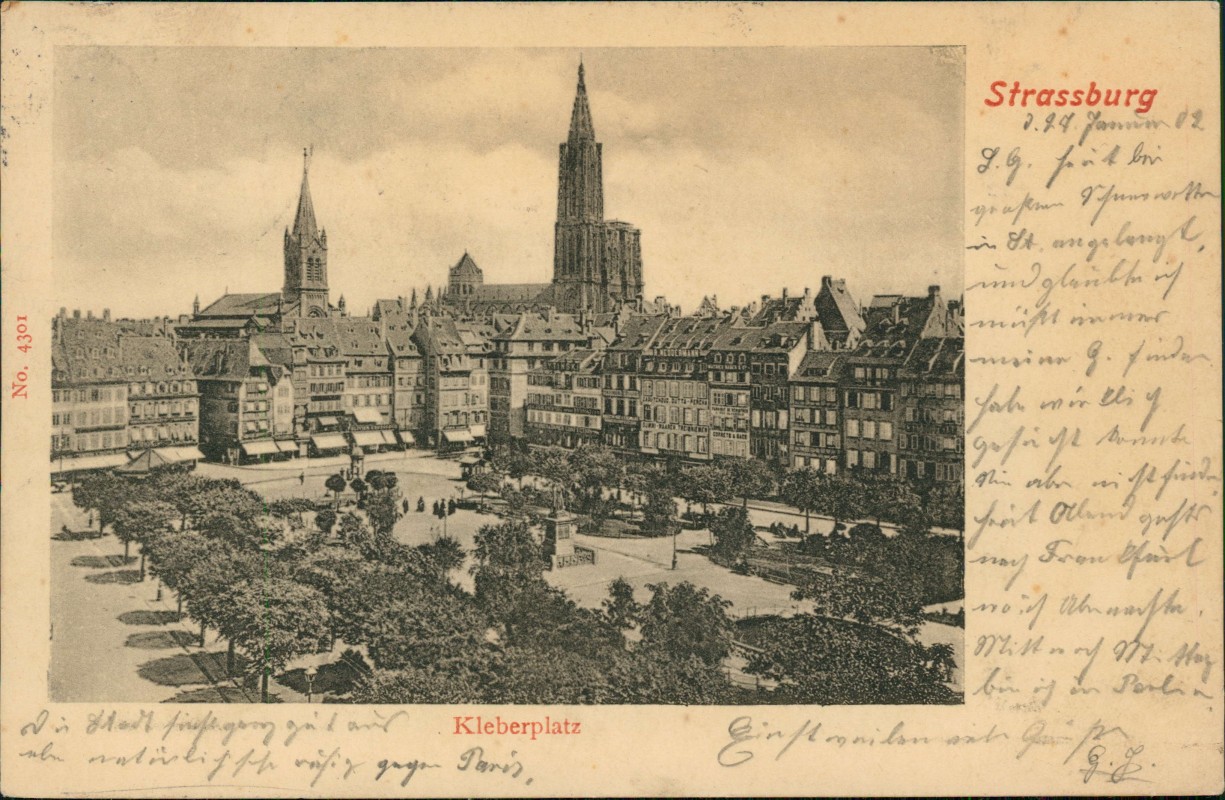 vergrößern: Bildseite historische Ansichtskarte von 1902: Kleberplatz:: Straßburg