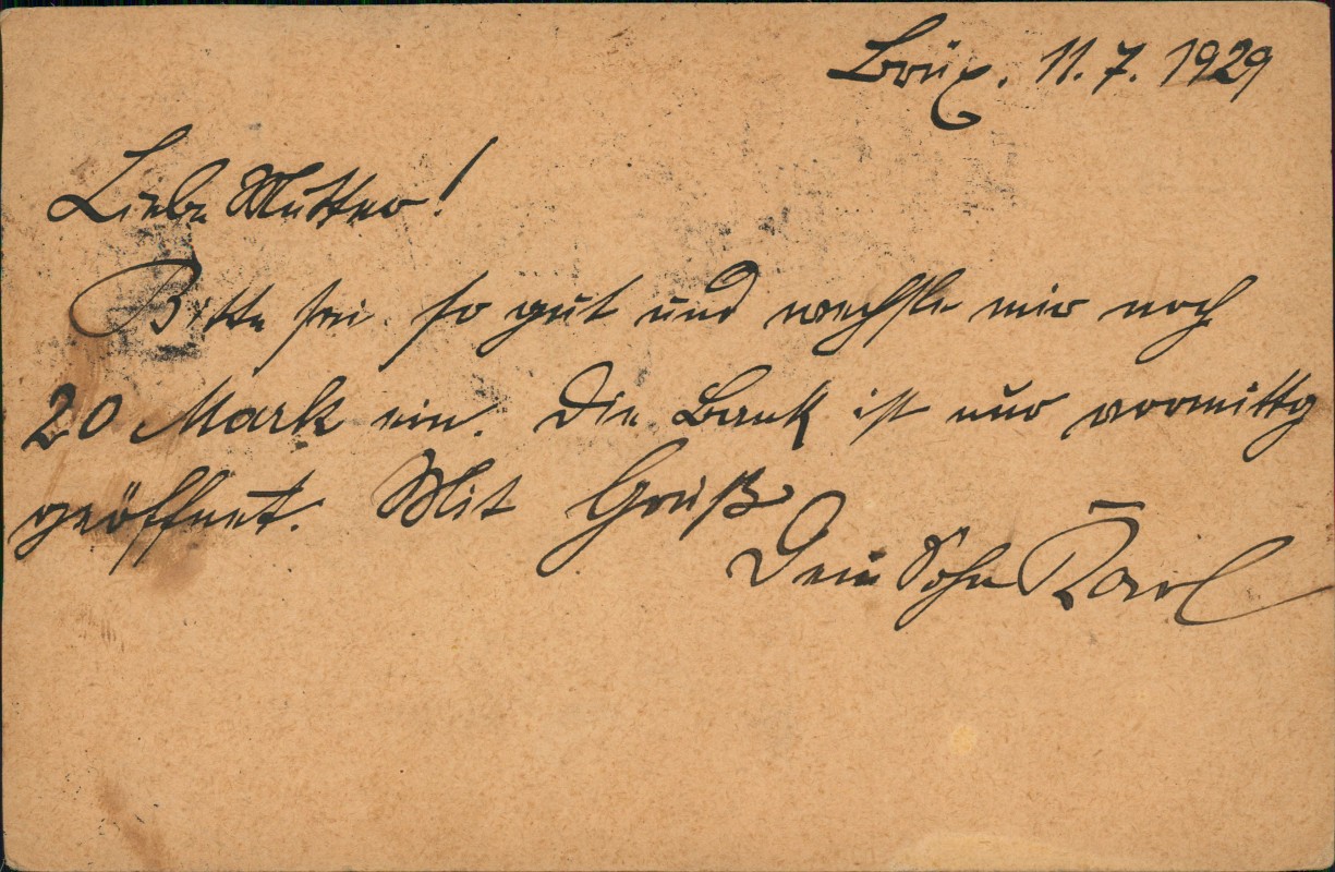 zoom: Image side vintage Postcard from 1928: Ganzsachen - Ganzsache C.S.R. Tschechien gel. Bahnpoststempel::