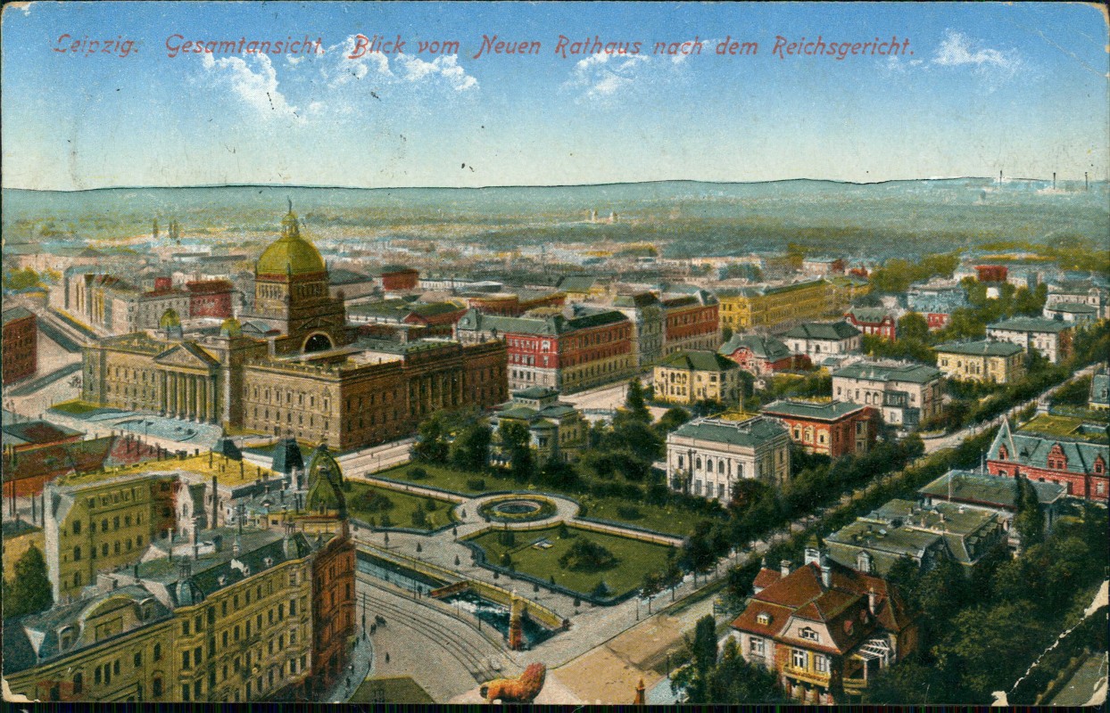 vergrößern: Bildseite historische Ansichtskarte von 1910: Gesamtansicht:: Leipzig
