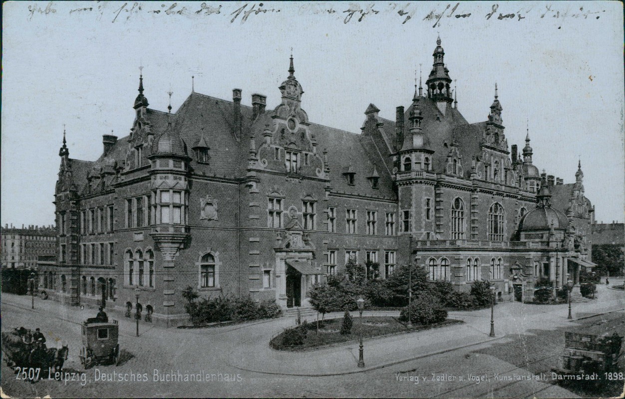zoom: Image side vintage Postcard from 1908: Buchhändlerhaus:: Leipzig