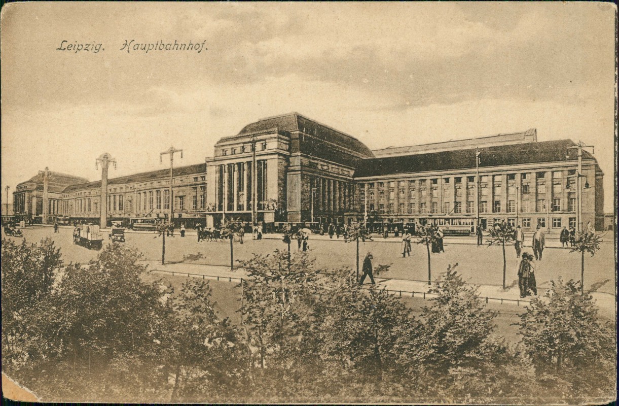 vergrößern: Bildseite historische Ansichtskarte von 1912: Hauptbahnhof:: Leipzig