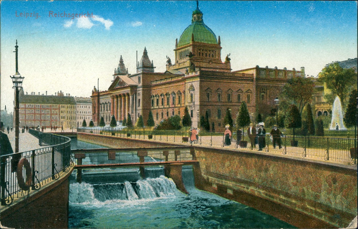 zoom: Image side vintage Postcard from 1914: Reichsgerichtsgebäude - Fluß:: Leipzig