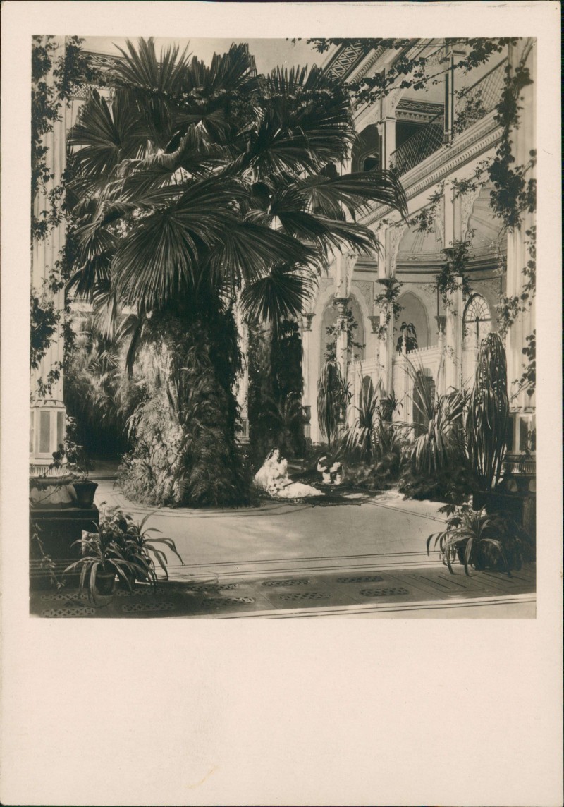 vergrößern: Bildseite historische Ansichtskarte von 1930: Stadtschloss Karl Blechen. Das Palmenhaus auf der Pfaueninsel.:: Mitte-Berlin