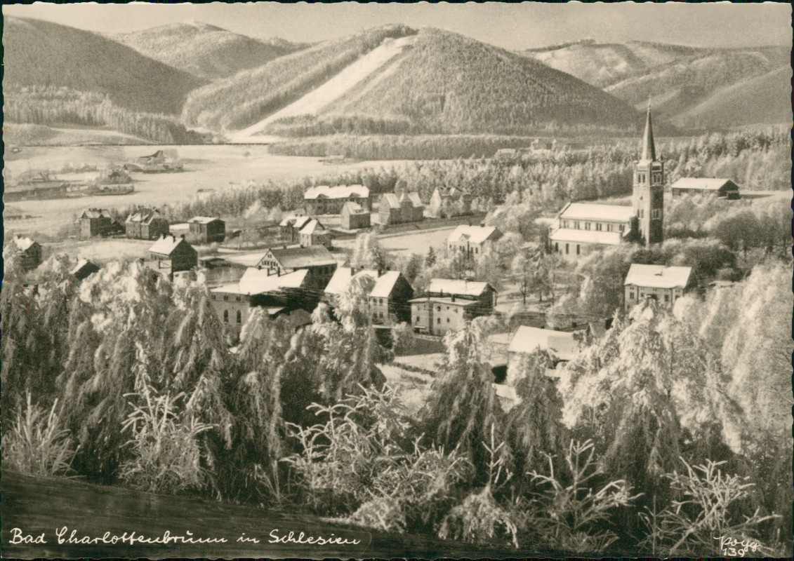 zoom: Image side vintage Postcard from 1950: Stadt im Winter:: Jedlina Zdrój