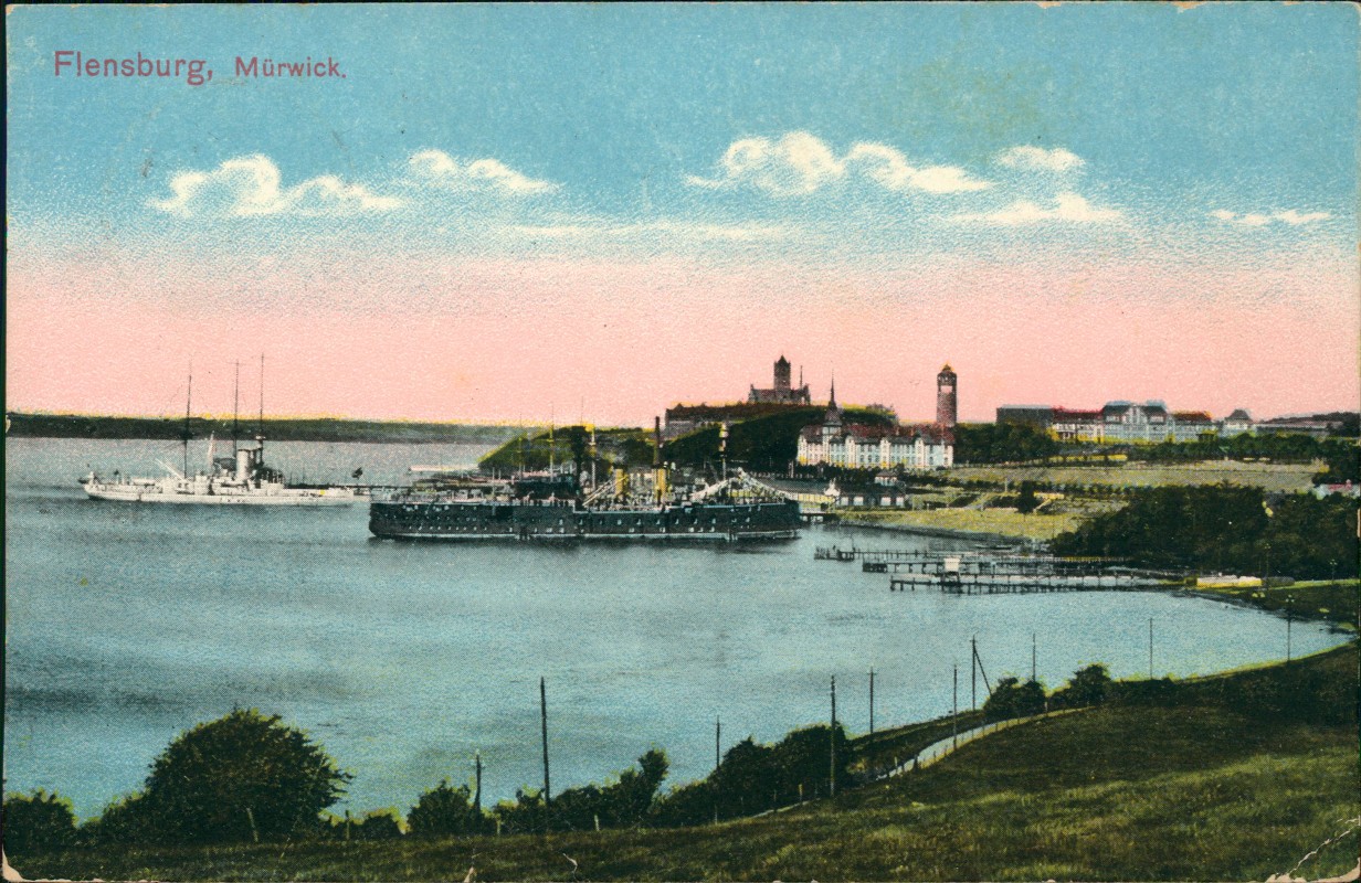 zoom: Image side vintage Postcard from 1913: Stadt Kriegsschiffe:: Mürwik-Flensburg