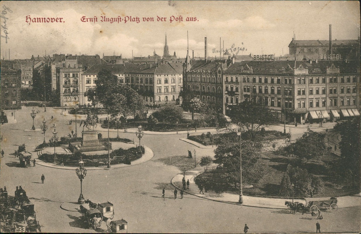 vergrößern: Bildseite historische Ansichtskarte von 1907: Ernst-August Platz - Fernblick:: Hannover