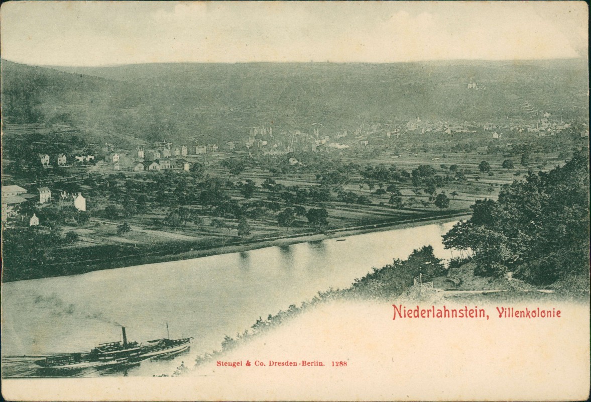 zoom: Image side vintage Postcard from 1913: Villenkolonie Dampfer:: Niederlahnstein-Lahnstein
