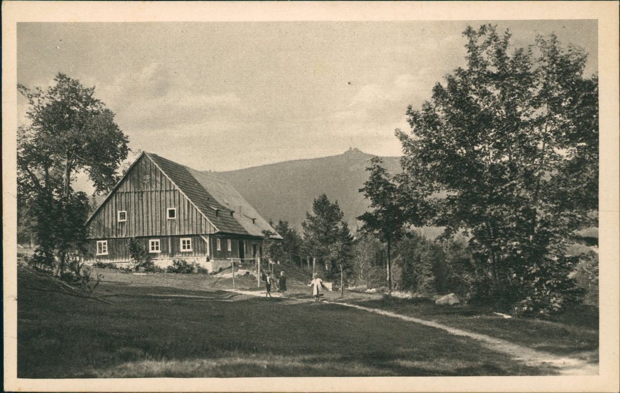 zoom: Image side vintage Postcard from 1928: Weißbachtal - Blick zum Hochstein:: Szklarska Poręba
