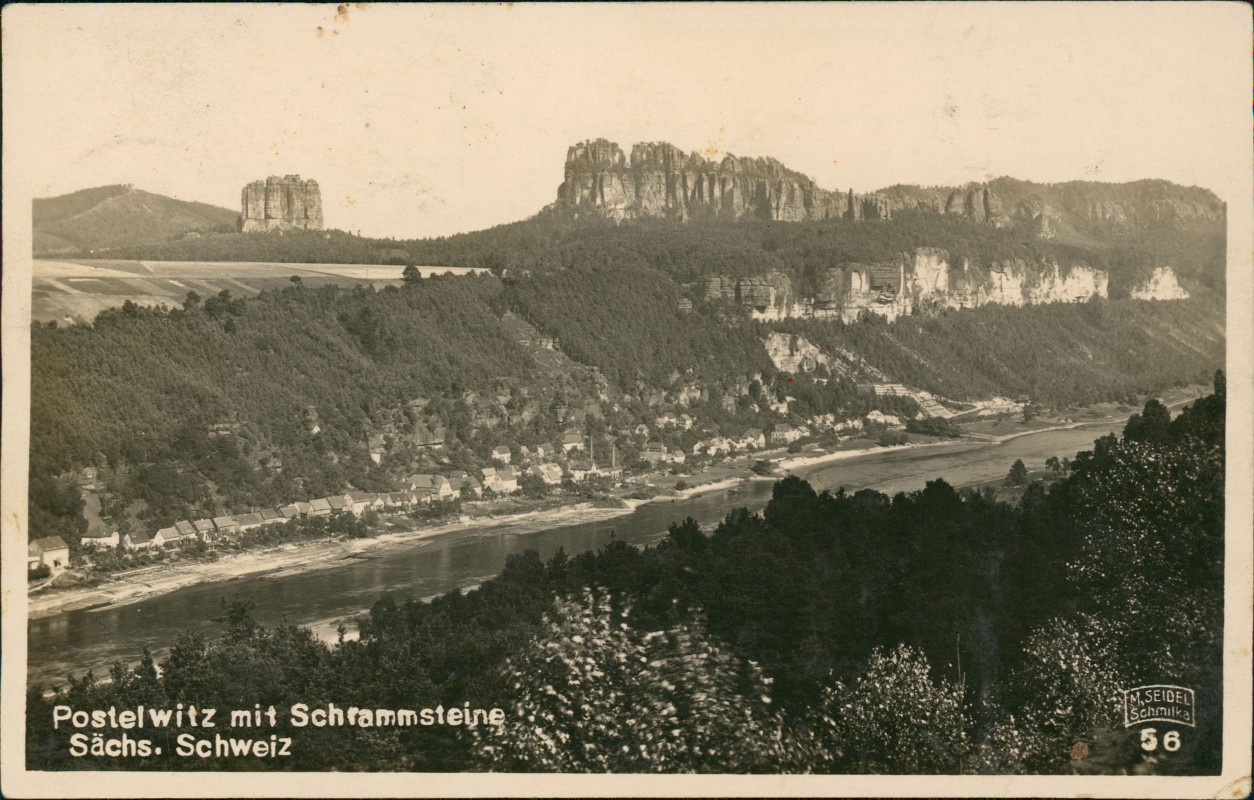 zoom: Image side vintage Postcard from 1929: Schrammsteine - Fotokarte:: Postelwitz-Bad Schandau