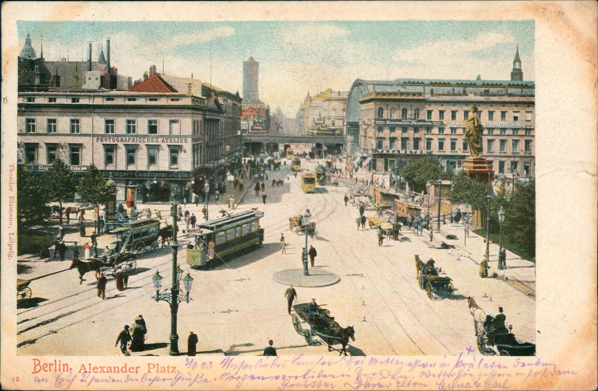 vergrößern: Bildseite historische Ansichtskarte von 1903: Alexanderplatz, Straßenbahn:: Mitte-Berlin