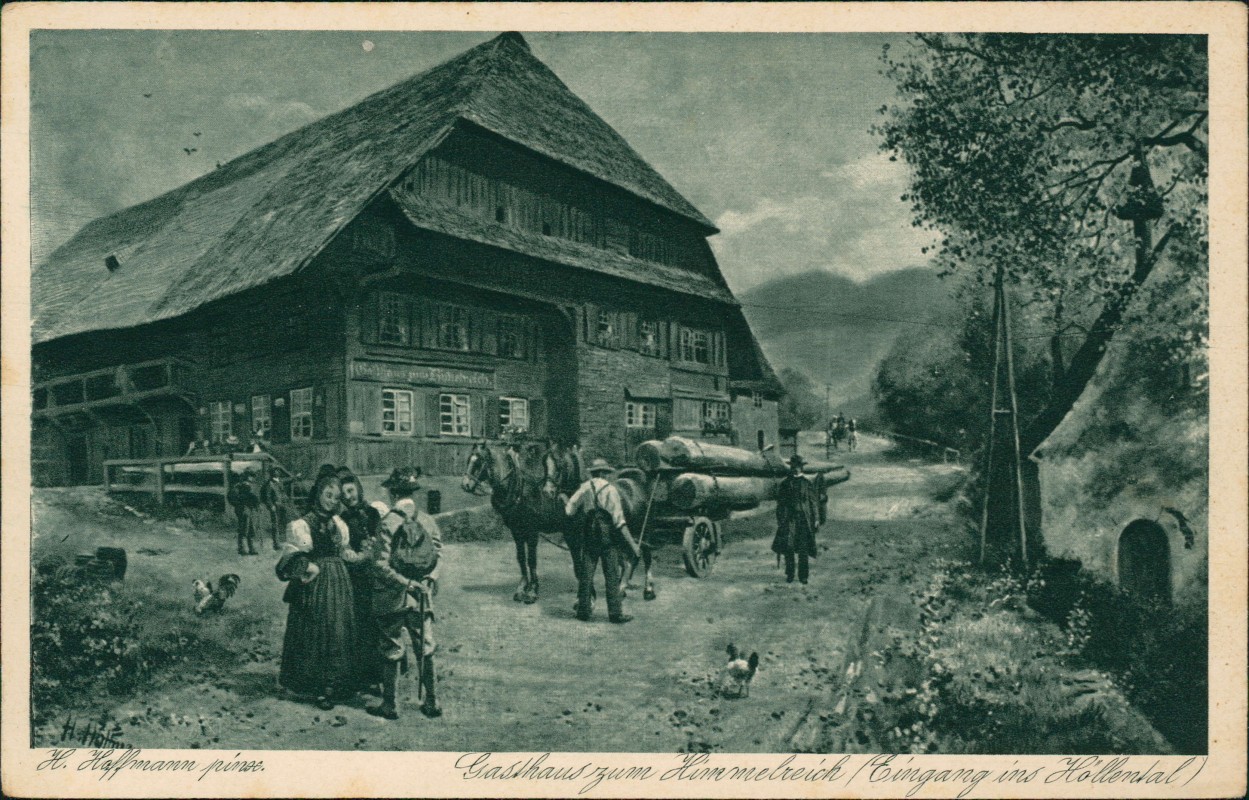 zoom: Image side vintage Postcard from 1928: Gasthaus zum Himmelreich Eingang ins Höllental:: Breitnau