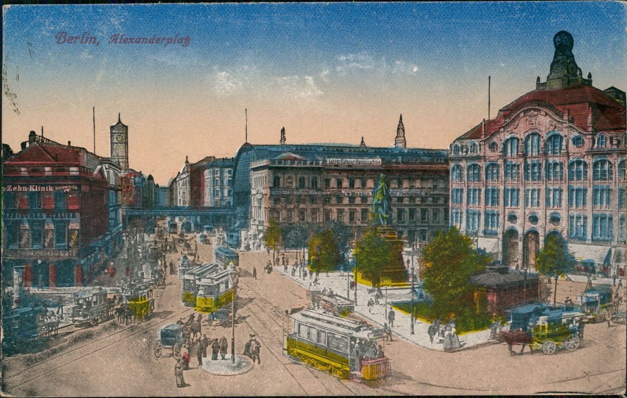 vergrößern: Bildseite historische Ansichtskarte von 1919: Alexanderplatz Straßenbahn:: Mitte-Berlin