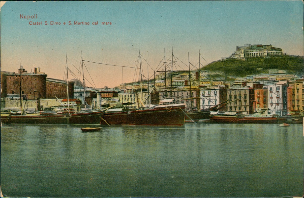zoom: Image side vintage Postcard from 1913: Castel S. Elmo e S. Martino dal mare:: Naples