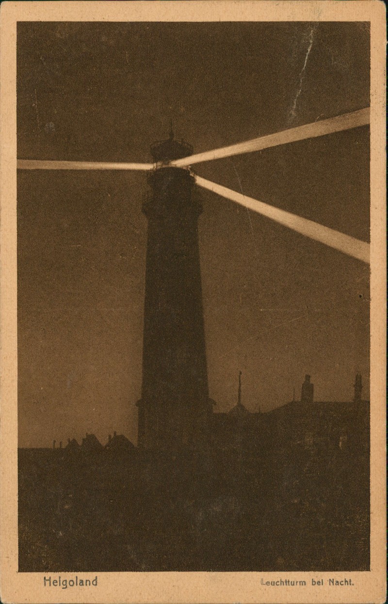 vergrößern: Bildseite historische Ansichtskarte von 1926: Leuchtturm bei Nacht:: Helgoland (Insel)