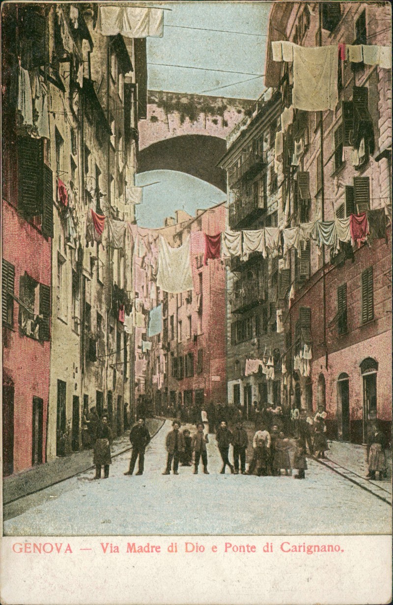 zoom: Image side vintage Postcard from 1912: Via Madre di Dio e Ponte di Carignano:: Genoa