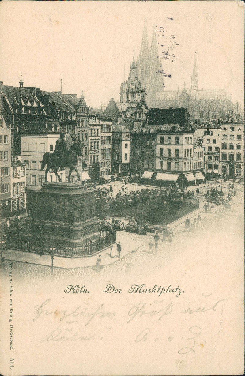 vergrößern: Bildseite historische Ansichtskarte von 1897: Der Marktplatz - Markttreiben:: Köln