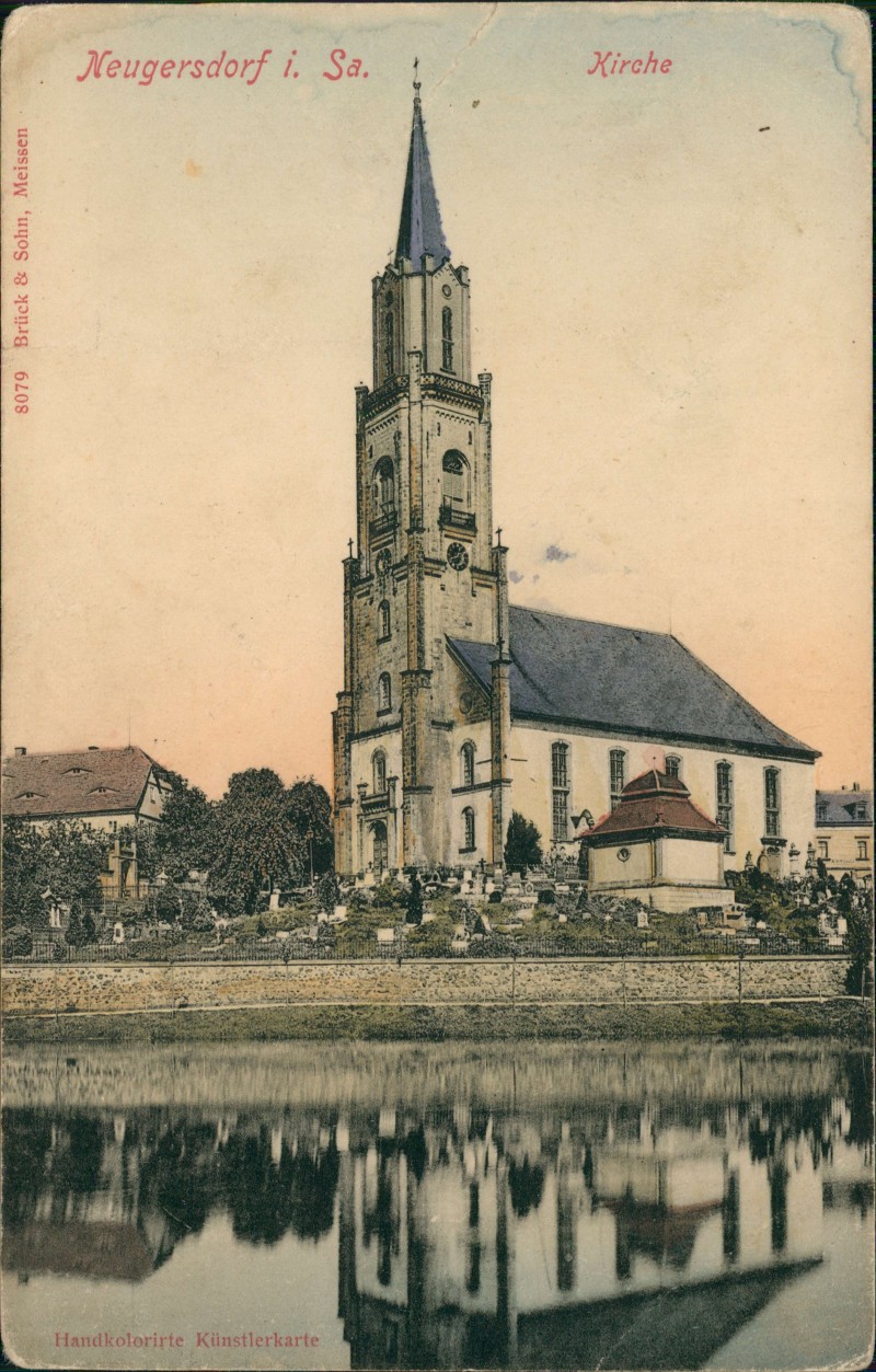 zoom: Image side vintage Postcard from 1906: Kirche und Friedhof:: Neugersdorf