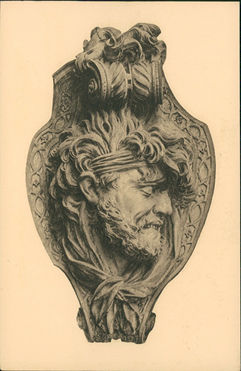 zoom: Image side vintage Postcard from 1918: Zeughaus Maske eines sterbenden Kriegers bekrönung im Lichthof:: Berlin