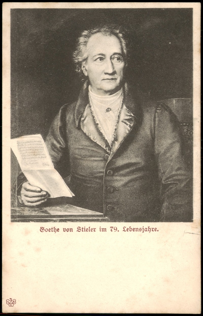 vergrößern: Bildseite historische Ansichtskarte von 1905: Goethe von Stieler im 79. Lebensjahre::