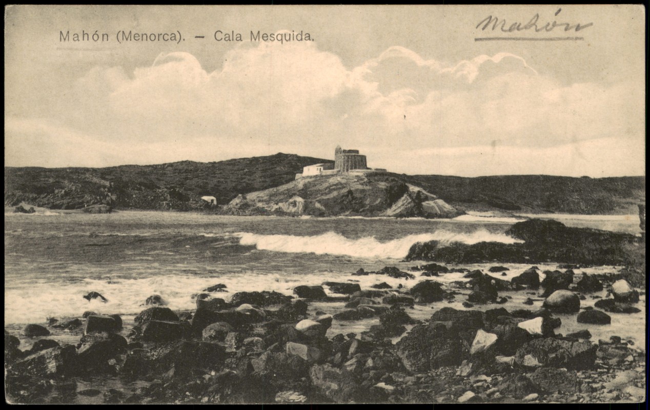 vergrößern: Bildseite historische Ansichtskarte von 1910: Mahón (Menorca) Cala Mesquida:: Mahón