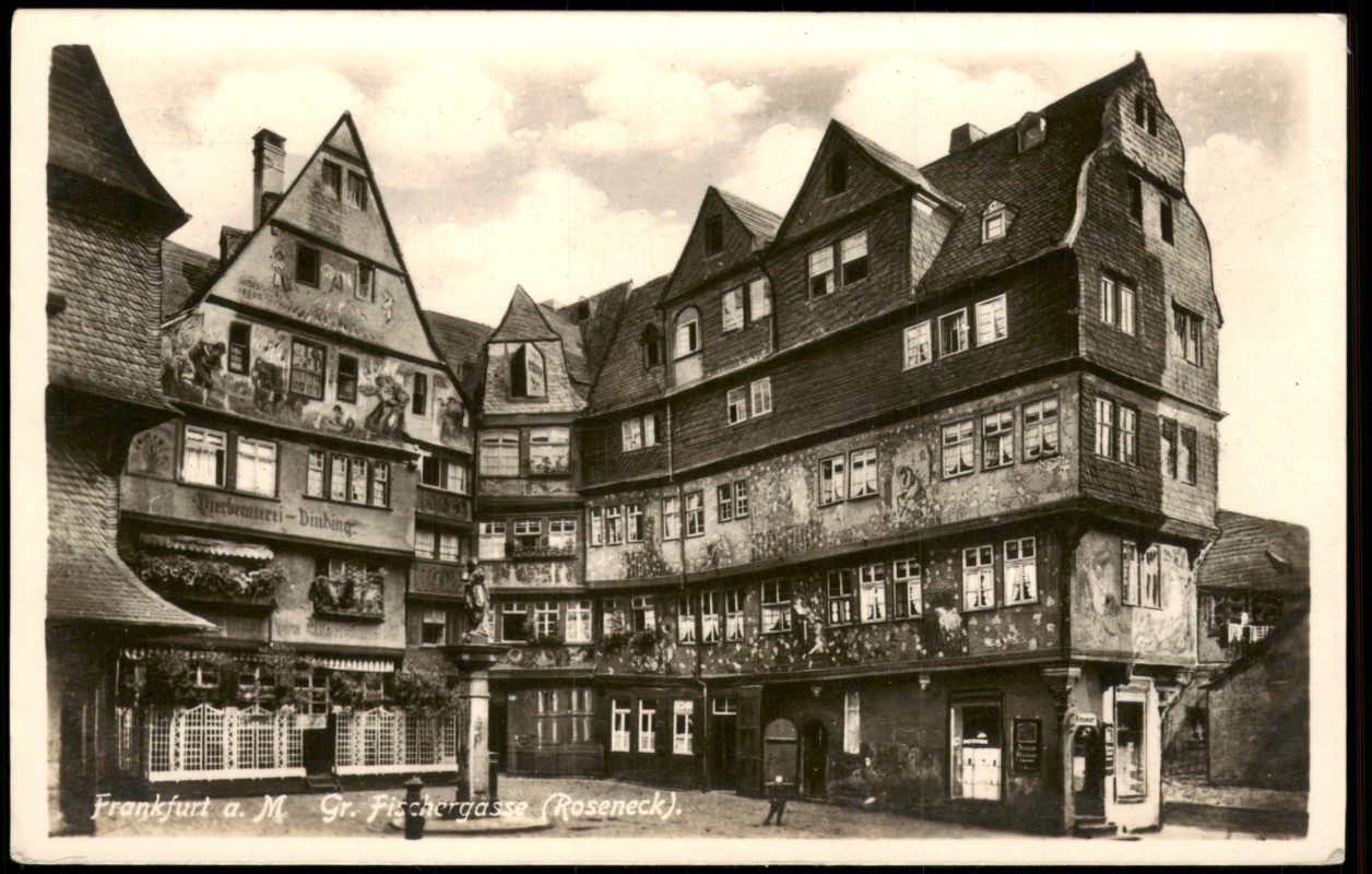 zoom: Image side vintage Postcard from 1930: Große Fischergasse - Fotogasse:: Frankfurt am Main
